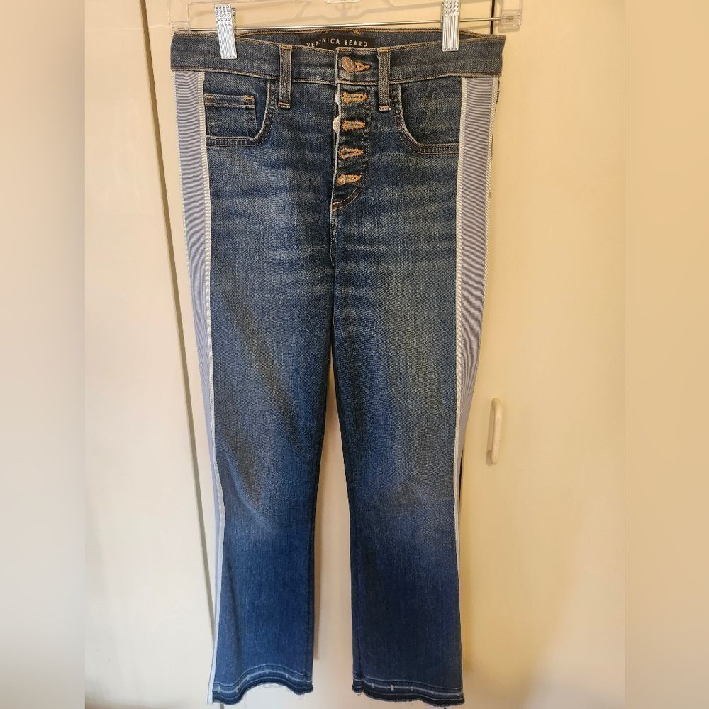 Veronica Beard "Carolyn Baby Boot" w/Grosgrain Panels High Waist Jeans Sz.0 $296